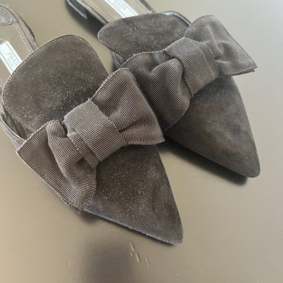 Prada Suede Grosgrain Bow Mules Flats - Picture 10 of 10